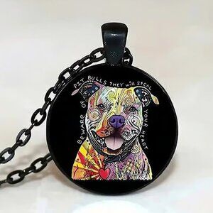 Black PIT BULL Dog Glass Cabochon Pendant Necklace